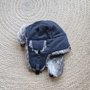 Faux Fur And Wool Quilted Trapper Hat Small